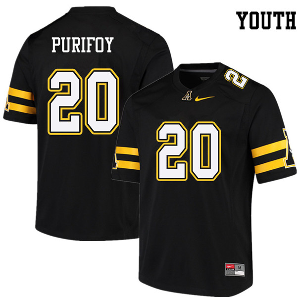Youth #20 A'Darius Purifoy Appalachian State Mountaineers College Football Jerseys Sale-Black - Click Image to Close